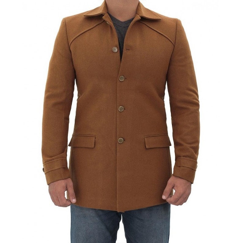 Medium Length Brown Wool Pea Coat for Men's - Etsy