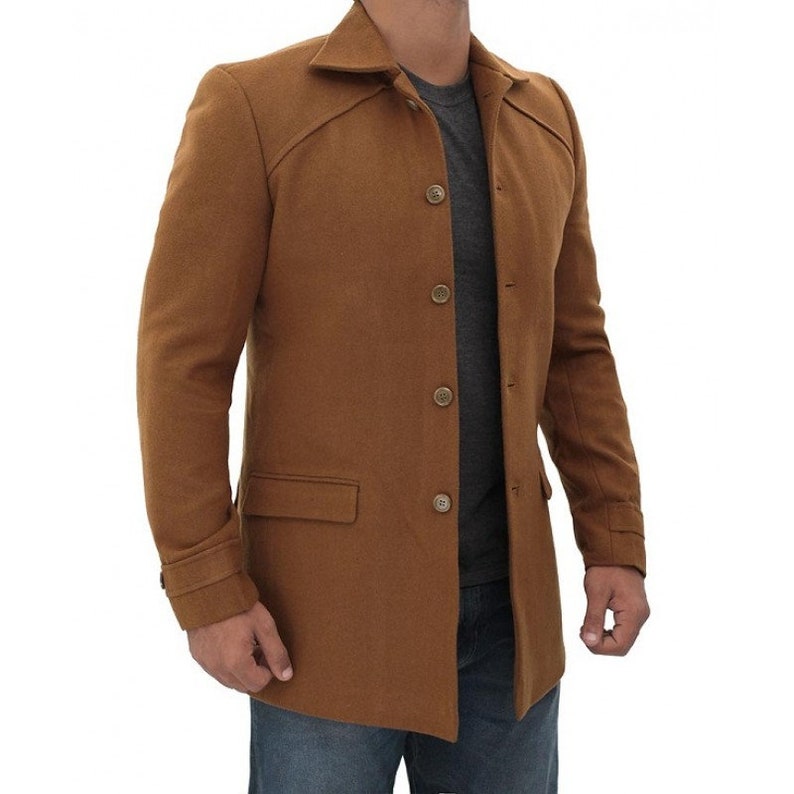 Medium Length Brown Wool Pea Coat for Men's - Etsy