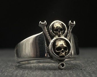 Skull Ring Men Women Sterling Silver, Biker Gothic Ring, Skull Jewelry, Adjustable Ring, Oxidized Silver, Skull Ring, Gift for Motorcycle
