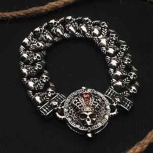 Schädel Armband für Männer Silber Manschette Skelett Silber Armband, Silber Armband, Männer Silber Armband, Punk, Rock, breit, Geschenk für Motorrad