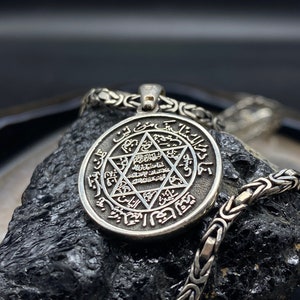 The Seal of Solomon Double Circle Necklace, 925k Silver Men&#39;s Pendant, King Solomon Pendant, Islamic Pendants, Gift For Him