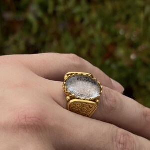 24K Gold Plated Silver Ring | Dur E Najaf Gem, Ayat alKursi Engraved image 6