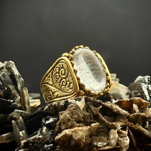 24K Gold Plated Silver Ring | Dur E Najaf Gem, Ayat alKursi Engraved image 4