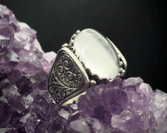 Anel artesanal com pedra Dur e Najaf, prata de lei, joia espiritual.