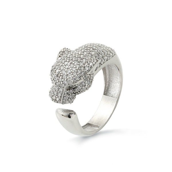 Panther Sterling Silver Ring for Women Zircon Animal Line Vintage Minimalist - 925 k Sterling Silver - leopard Siver Ring