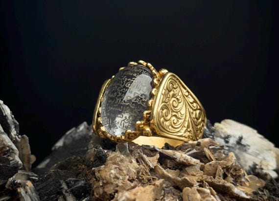 24K Gold Plated Silver Ring | Dur E Najaf Gem, Ayat alKursi Engraved