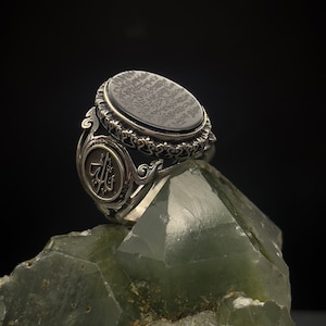 Handmade Onyx Stone Ring, Ayat al Kursi Written Silver Ring, 925 Sterling Silver Ring, Mens Onyx Stone Ring, Signet Ring, Gift For Him