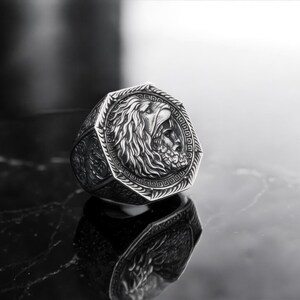 Hand-Engraved Nemean Lion Ring | Sterling Silver Greek Signet