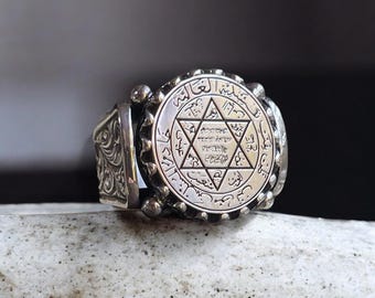Hand-Engraved Solomon Seal Sterling Silver Ring | Protective Talisman