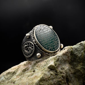 Handmade Agate Stone Ring, Ayat al Kursi Written Silver Ring, 925 Sterling Silver Ring, Mens Agate Stone Ring, Signet Ring, Gift For Him