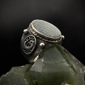 Handmade Agate Stone Sterling Silver Ring: Ayat al Kursi Signet image 3