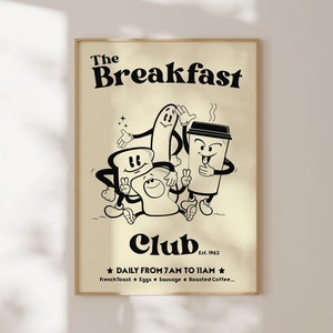 Fun Kitchen Wall Art, Morning Kitchen, The Breakfast Club Retro,  Character Wall Decor, Digital Download Print, Coffee Lovers, 60 Funky Art