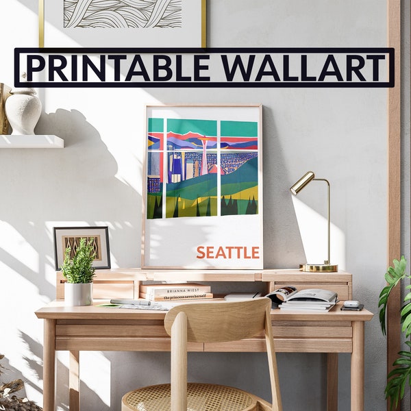 PRINTABLE WALL ART: Seattle City Poster, Retro Print, Vintage City Poster, Travel Poster