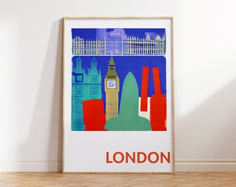 London Travel Print | London Retro Poster | London Skyline Print | Colorful Retro Poster | Abstract Travel Poster