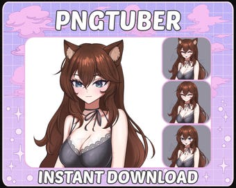 Braune Haare Catgirl PNGTuber Modell | Reaktiver Charakter