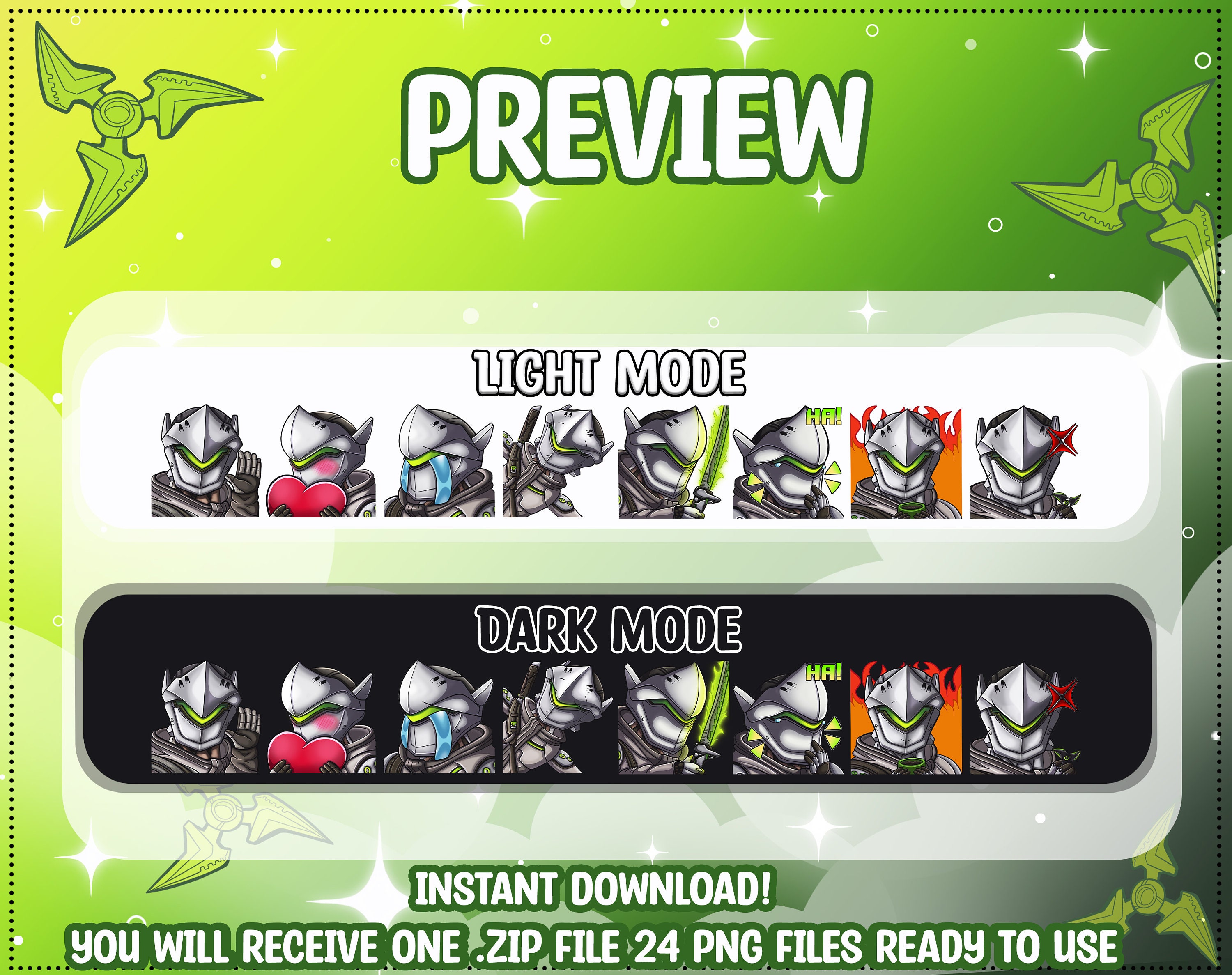 Genji Overwatch 2 Emotes Bundle | Chibi Kawaii Twitch Stream - Etsy