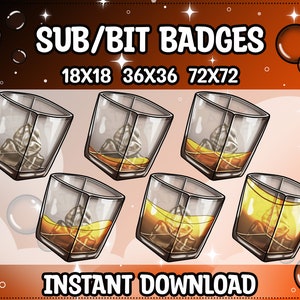 Whisky Quadratische Sub / Bit Badges aus Glas für Twitch | Zwietracht | Youtube | Abonnenten Badges, Streaming, Twitch Emote, Jubel, Whisky, Twitch trinken