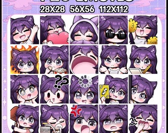 Chibi Catgirl Twitch Emotes: Lila Haare Bündel