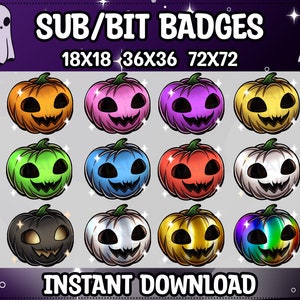 12 HALLOWEEN CUTE PUMPKIN Sub/Bit Badges Bundle for Twitch | Discord | Youtube | Streaming, Twitch Badges, Chibi, Spooky