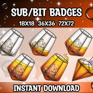 Whiskey Carafe and Glasses Sub/Bit Badges for Twitch | Discord | Youtube | Subscriber Badges, Streaming Emote, Cheer, Whisky, Drink Twitch