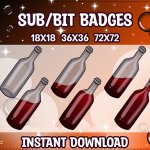 Red Wine Bottle Sub/ Bit Badges for Twitch | Discord | Youtube | Subscriber Badges, Streaming, Twitch Emote, Cheer, Gamer, Cute Wine Bottles