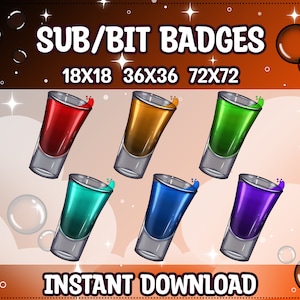 Rainbow Shots Glass Sub/ Bit Badges for Twitch | Discord | Youtube | Subscriber Badges, Streaming, Emote, Cheer, Alcohol, Multicolor Drink