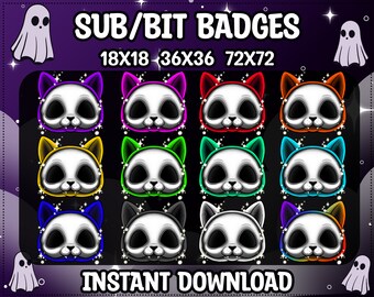 Halloween Katzen Schädel Abzeichen für Twitch | Spooky Kitty Sub/Bit Anstecker