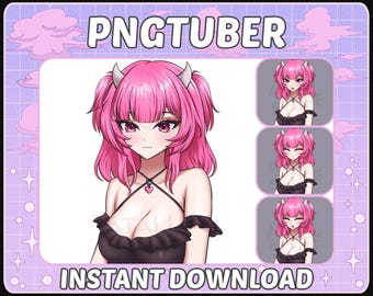 Pink Hair Demon Girl PNGTuber Modell | Reaktiver Charakter
