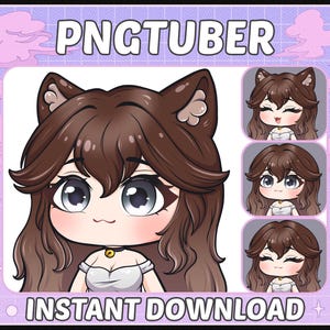 Cute Girl Pngtuber Model | Ready to use | Premade PNG tuber model | Chibi Catgirl model | Brown hair