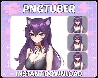 Purple Hair Catgirl PNGTuber Model | Reactive Avatar