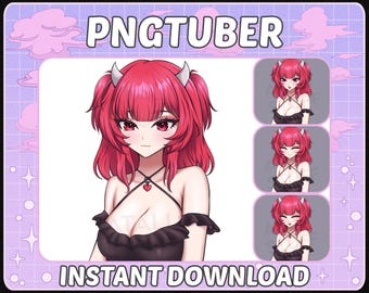 Rotes Haar Demon Girl PNGTuber Modell | Reaktiver Charakter