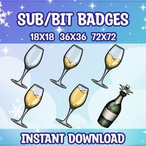 Champagneglazen Gelukkig Nieuwjaar Sub / Bit-badges voor Twitch | Onenigheid | YouTube | Twitch-abonneebadges, streaming, Twitch-emote, schattig