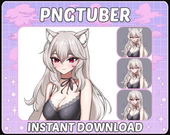 Weißes Haar Catgirl PNGTuber Modell | Reaktiver Charakter