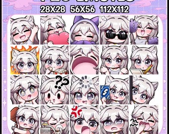 Chibi Katzenmädchen Twitch Emotes | Weißes Haar, Fluid Pack