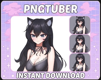 既製の黒髪猫娘PNGTuberモデル | リアクティブアバター