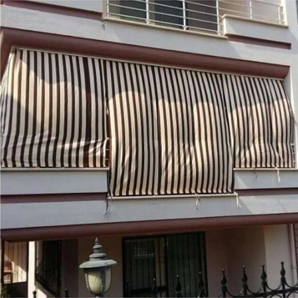 Outdoor Drapes, Outdoor Privacy Screen, Exterior Porch Curtains, Large Size Brown And White Striped Model Curtain