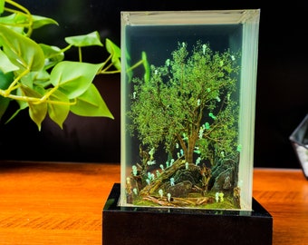 Kodama Forest Resin Lamp Zen Desk Art Sakura Petal Sculpture for Nature Admirer Unique Epoxy Light Calm Stress Relief Japan Themed