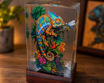 Chameleon Camouflage Resin Sculpture Lamp