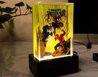 Comic book art 3D resin lamp Multilayer spider cover Epoxy Light Unique Old superhero story For Spider Fans