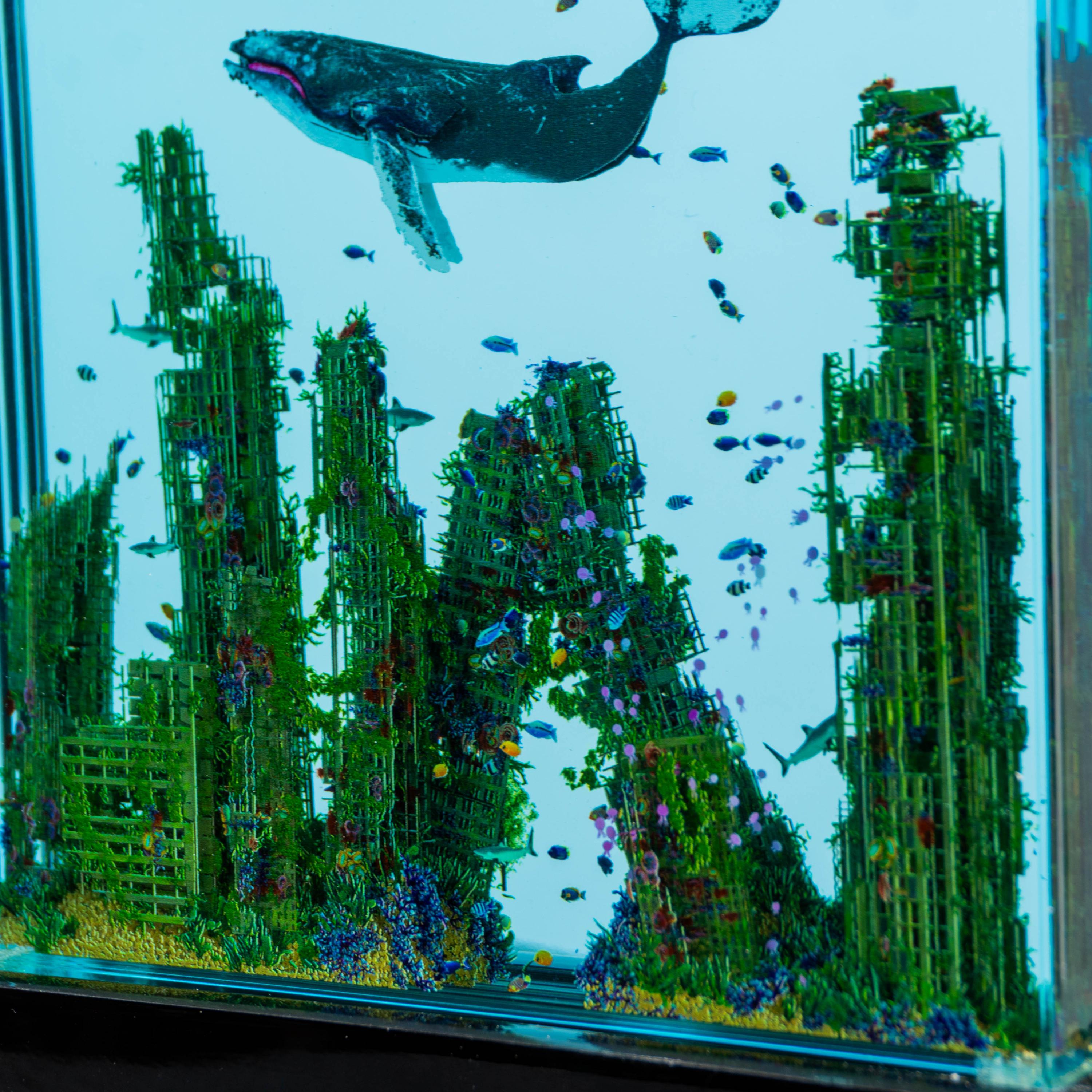 Underwater City Ruins Resin Art Postapocalyptic 3d Desk Lamp