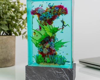 Reef Eel Scuba Diver Resin Lamp Desk Art Sculpture For Scuba Enthusiast