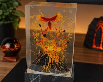 Phoenix Birth Resin Glass Sculpture With Light
