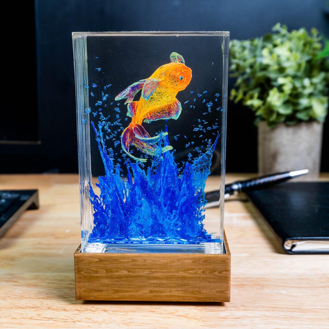 Goldfish Resin Lamp – Splashing Water Night Light, Handmade Aquatic ...
