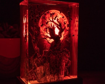Crow Tree Halloween Resin Lamp - Creepy Full Moon Epoxy Sculpture