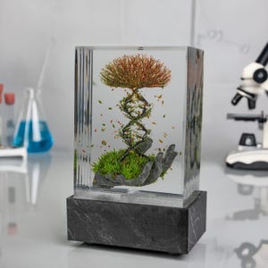 DNA Tree Resin Lamp Colorful Leaves Sculpture for Scientist or Biologist