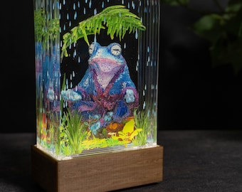 Zen Frog Resin Lamp | Meditating Blue Toad Sculpture