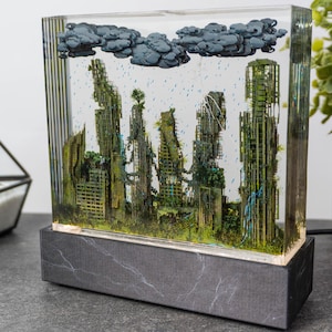 Lámpara de resina de Ciudad en Ruinas: Luz nocturna artística 3D de Metrópolis Apocalipsis