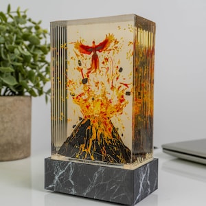 Phoenix geboortehars glassculptuur met licht