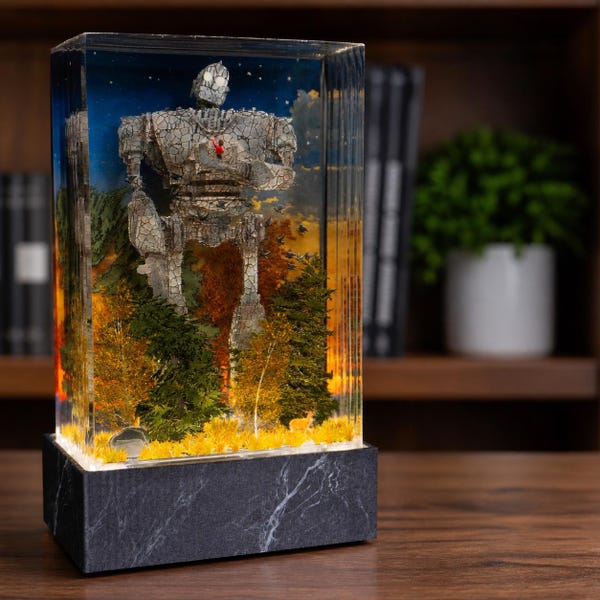 Iron Giant Robot Resin Lamp | Boy and Robot Sculpture