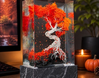 Autumn Bonsai Tree Resin Lamp – Fall Foliage Night Light Sculpture